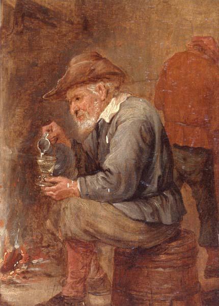 unknow artist An old man sitting by the fire,pouring with into a roemer Germany oil painting art